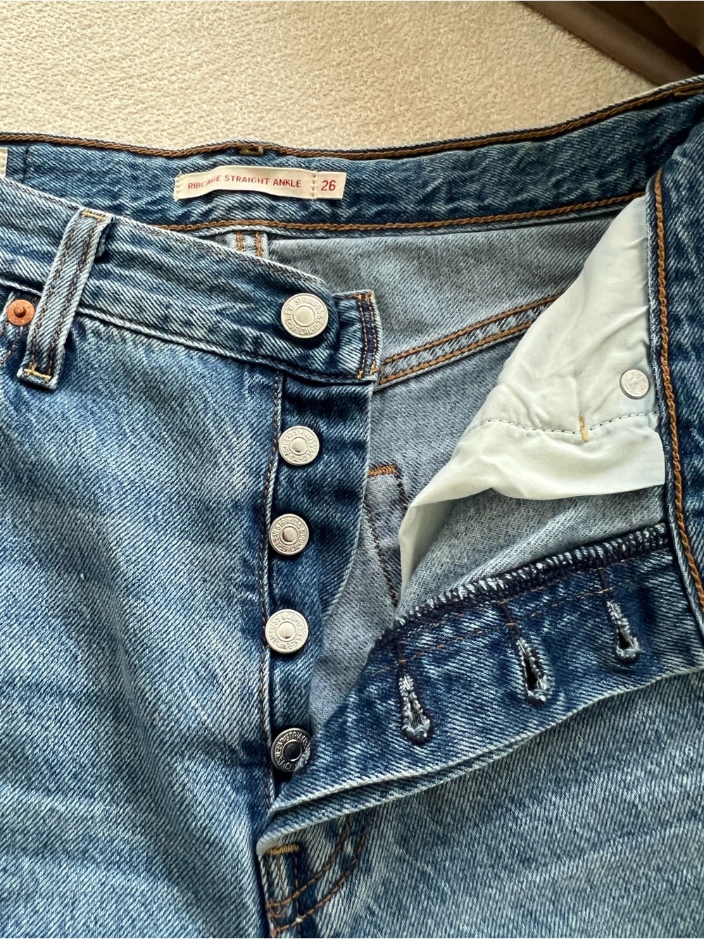 Levi's Light Blue Straight Leg Jeans with Button Fly